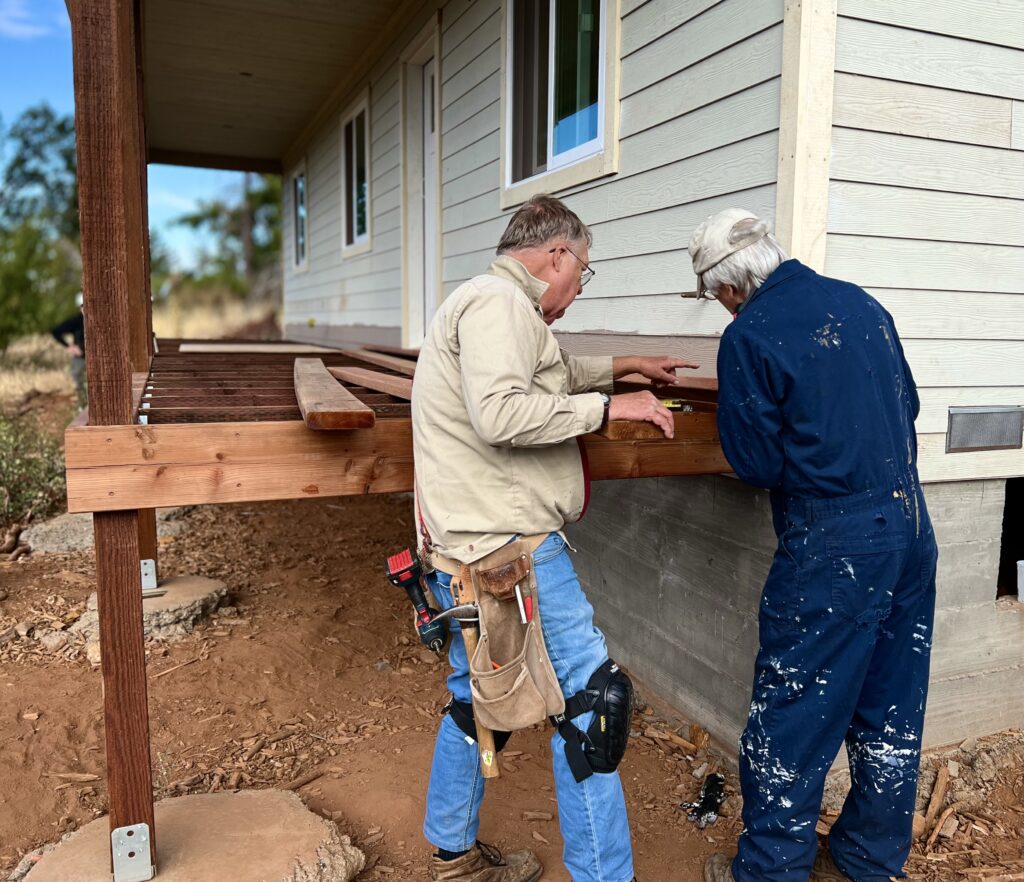 Volunteers building a deck for a disaster survivor in Paradise, California